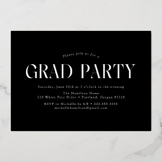 フィルムモダンストリップ金ゴールド6写真卒業 箔招待状 (裏面)