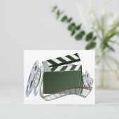 フィルムリールとクラッパーボードの背景 ポストカード (スタンド正面)