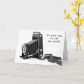 フィルム付きベローズカメラ誕生日 カード (黄色い花)