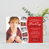 フィルム赤と白スユニークリップ6写真卒業 招待状 (スタンド正面)