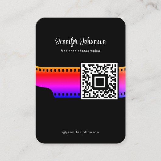 フィルム転がカメラQRコードブラック 名刺 (正面)