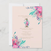 フィルム カメラ ゴールド フラワー レター ファースト バースデー ブラッシュ ピンク 招待状 (裏面)