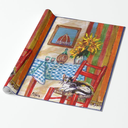 フィレイタリアンンスのキッチン、ひまわり、猫 ラッピングペーパー (アンロールド)