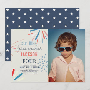 フィレクラッカー7月4日Fireworksフォト誕生日 招待状
