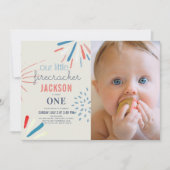 フィレクラッカー7月4日Fireworks写真1st誕生日 招待状 (正面)