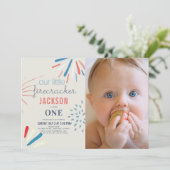 フィレクラッカー7月4日Fireworks写真1st誕生日 招待状 (スタンド正面)