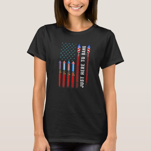 フィレクラッカーUsa国旗の7月4日私はここにいる Tシャツ (正面)