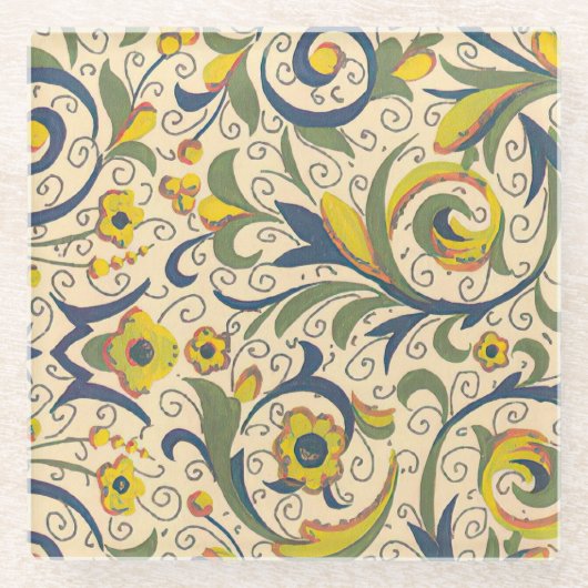 フィレンイタリアンツェ模様 ガラスコースター (正面)