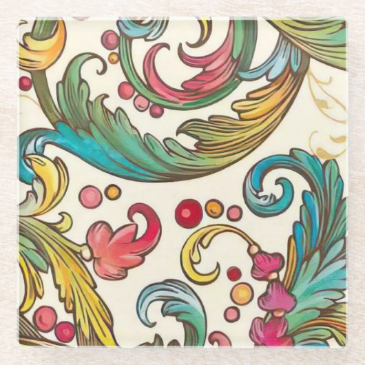 フィレンイタリアンツェ模様 ガラスコースター (正面)