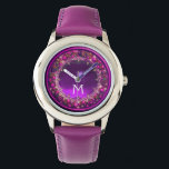 フィレンチンピンクフローラクラウンパープルジェムモノグラム 腕時計<br><div class="desc">エレガント, クラシックフルーツ，ルネサンス素晴らしスのアート，ボッテガ・デラ・ロビアの最高傑作（フィレンツェ – イタリア） .黄色，黒，紫，ピンク，明るい赤紫色，鮮やかな3D宝石の石で鮮やかな円形/円形の形状写真テンプレートあなたの写真で簡単にカスタマイズ可能。及芸術的びカッコいいデザイン</div>