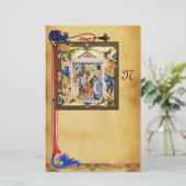 フィレンチンフローラモノグラムを有する出生パーチメント 便箋 (スタンド正面)