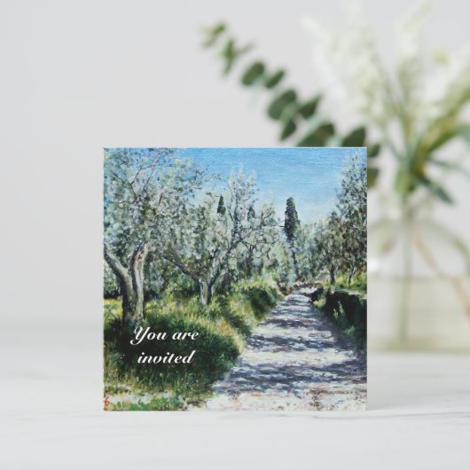 フィレンツェのオリーブの木の緑の白い茶色 招待状 (スタンド正面)