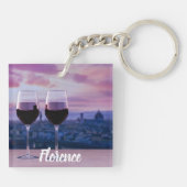 フィレンツェのスカイラインに赤ワインの2つのグラス キーホルダー (裏面)