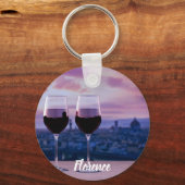 フィレンツェのスカイラインに赤ワインの2つのグラス キーホルダー (裏面)