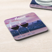 フィレンツェのスカイラインに赤ワインの2つのグラス コースター (左側)