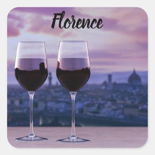 フィレンツェのスカイラインに赤ワインの2つのグラス スクエアシール (正面)
