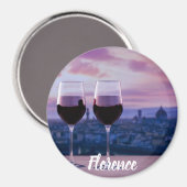 フィレンツェのスカイラインに赤ワインの2つのグラス マグネット (正面/裏面)