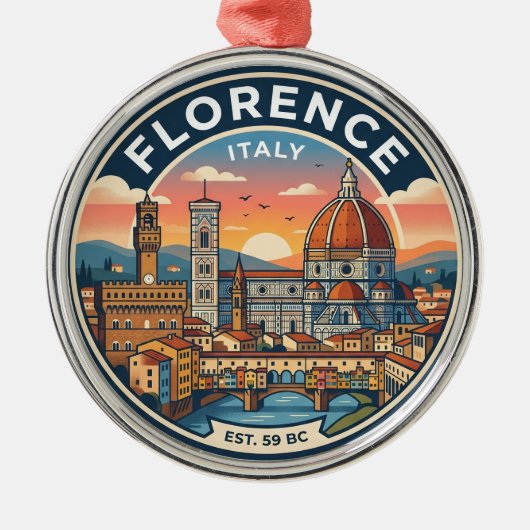 フィレンツェのスカイライン イタリア メタルオーナメント (正面)
