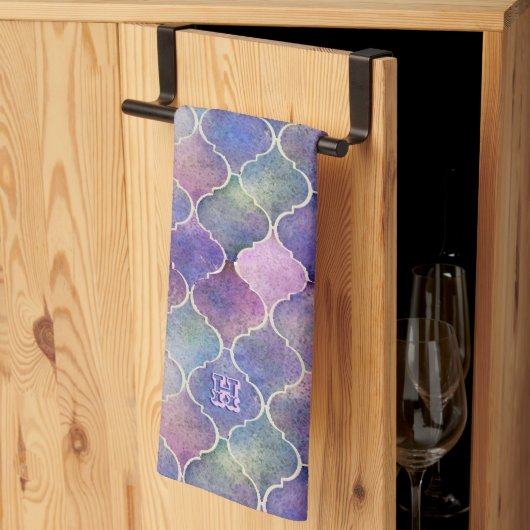 フィレンツェのタイルとモノグラム キッチンタオル (三つ折り)