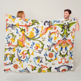 フィレンツェのルネサンスの花柄、渦巻き、花 フリースブランケット