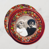 フィレンツェのルネサンスを彷彿とさせる 赤い花のクラウンモノグラム 招待状 (正面/裏面)