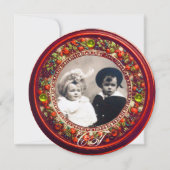 フィレンツェのルネサンスを彷彿とさせる 赤い花のクラウンモノグラム 招待状 (正面)