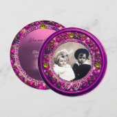 フィレンツェのルネサンス様式のピンクの花冠　モノグラム 招待状 (正面/裏面)