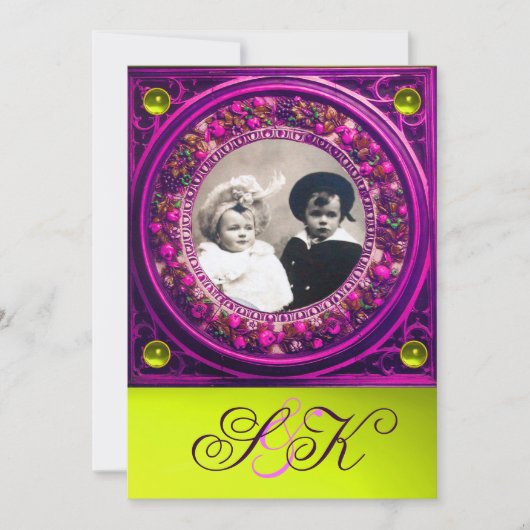 フィレンツェのルネサンス様式の果物 ダマスク・モノグラム 招待状 (正面)