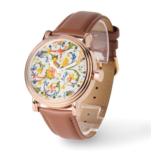 フィレンツェのルネサンス フラワースワール、花 腕時計 (傾斜)