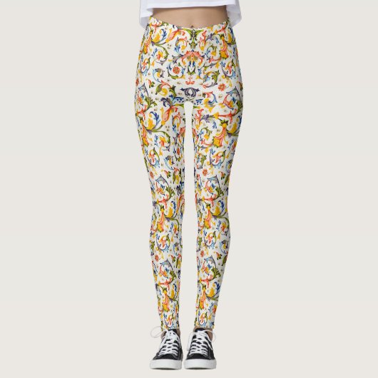 フィレンツェのルネッサンス黄色のフローラ渦巻き、花 レギンス (正面)