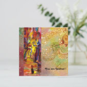 フィレンツェの夜のメディエバルな路地、赤と黄色 招待状 (スタンド正面)