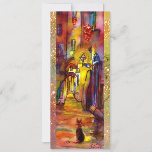 フィレンツェの夜のメディエバルな路地、赤と黄色 案内状 (正面)