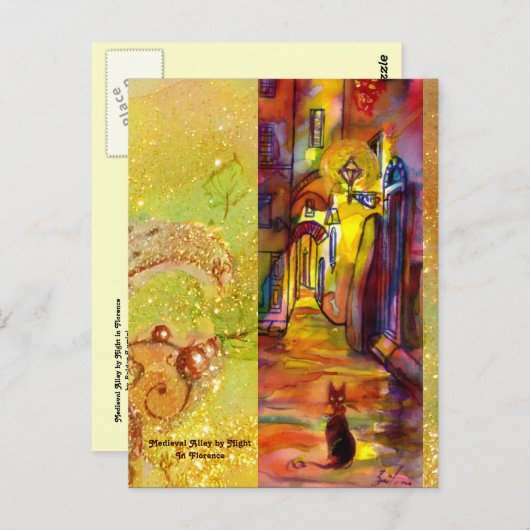 フィレンツェの夜のメディエーバルな路地 ポストカード (正面/裏面)