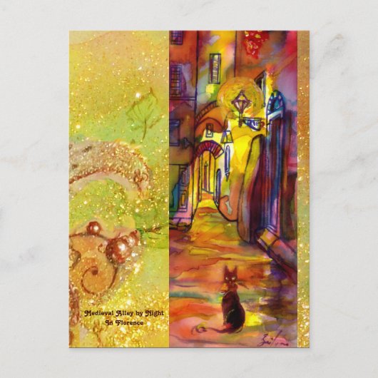 フィレンツェの夜のメディエーバルな路地 ポストカード (正面)