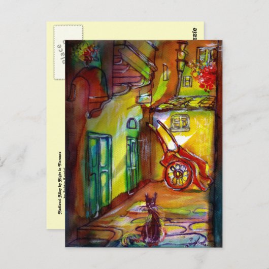 フィレンツェの夜のメディエーバルな路地 ポストカード (正面/裏面)