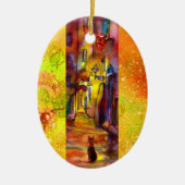 フィレンツェの夜の中世の路地 セラミックオーナメント (正面)