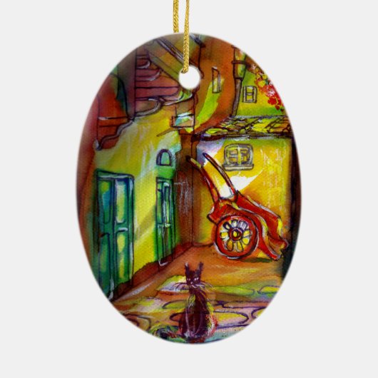 フィレンツェの夜の中世の路地 セラミックオーナメント (裏面)