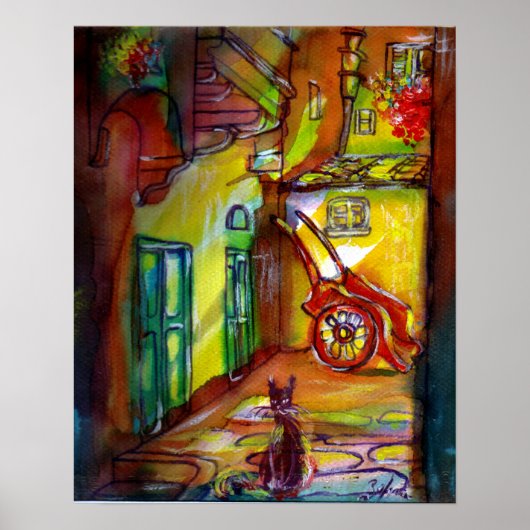 フィレンツェの夜の中世の路地 ポスター (正面)