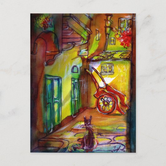 フィレンツェの夜の中世の路地 ポストカード (正面)