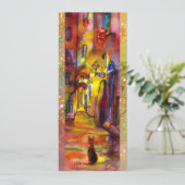 フィレンツェの夜の中世の路地、赤い黄色 案内状 (スタンド正面)