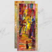 フィレンツェの夜の中世の路地、赤い黄色 案内状 (正面/裏面)