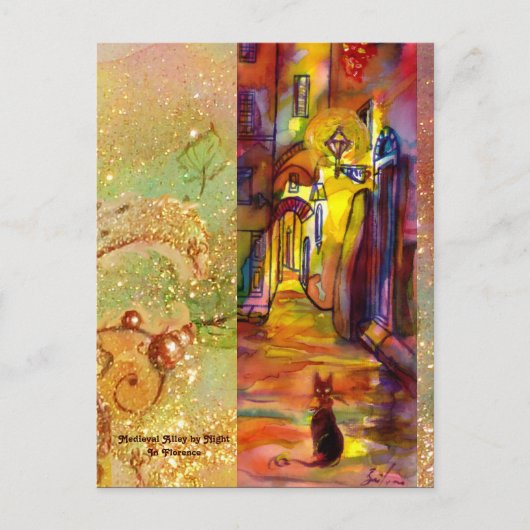 フィレンツェの夜の美しい中世の小路 ポストカード (正面)