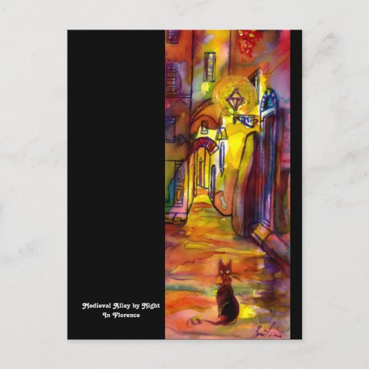 フィレンツェの夜の美しい中世の小道 ポストカード (正面)