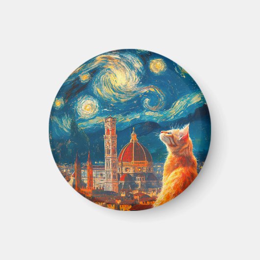 フィレンツェの星空 | ジンジャークロの猫アート マグネット (正面)