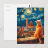 フィレンツェの星空 | 赤茶の猫アート ポストカード (正面/裏面)