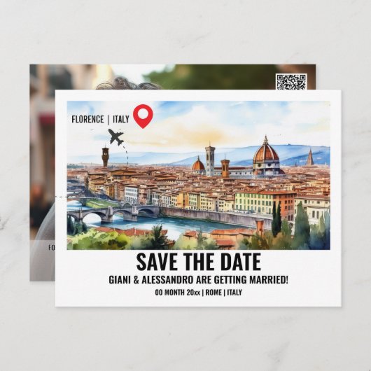 フィレンツェの水の色の写真の日付を保存イタリア ポストカード (正面/裏面)