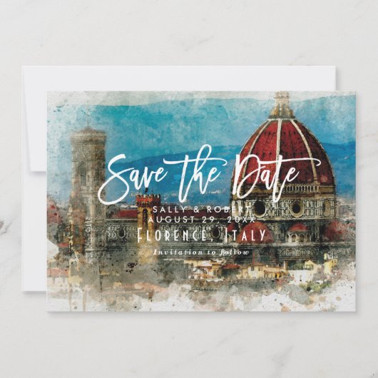 フィレンツェイタリアの夏の結婚式の保存日付カード サンキューカード (正面)