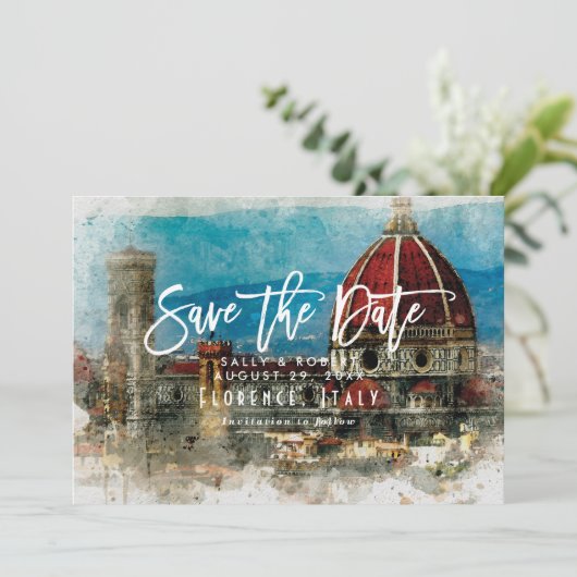 フィレンツェイタリアの夏の結婚式の保存日付カード サンキューカード (スタンド正面)
