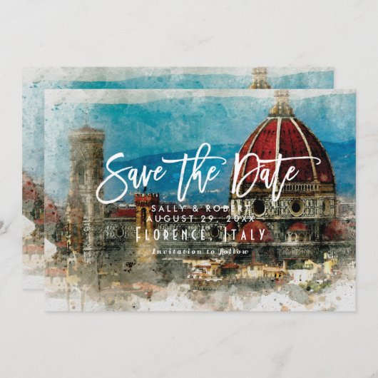 フィレンツェイタリアの夏の結婚式の保存日付カード サンキューカード (正面/裏面)