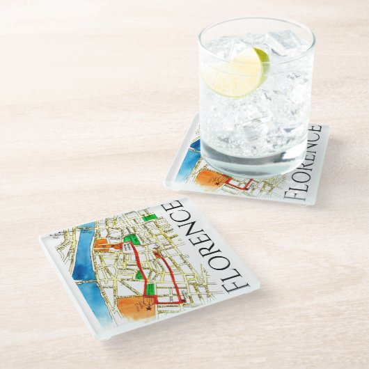 フィレンツェカラフルイタリア手描き通りマップ ガラスコースター (アングル)